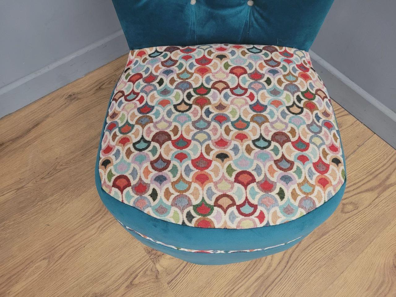 Upholstered Tub Chair Teal Velvet Button Back Accent Seat