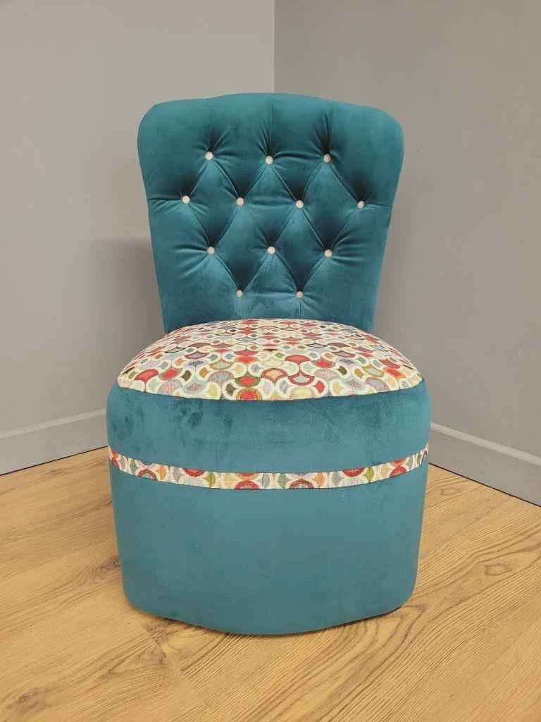 Upholstered Tub Chair Teal Velvet Button Back Accent Seat
