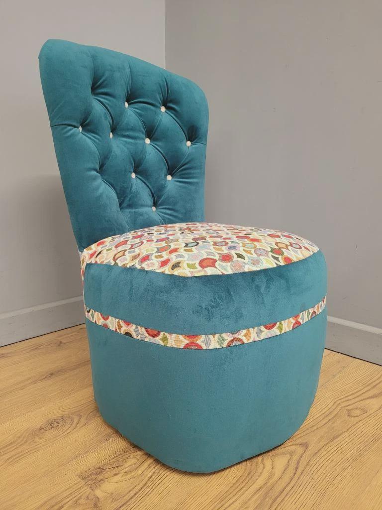 Upholstered Tub Chair Teal Velvet Button Back Accent Seat