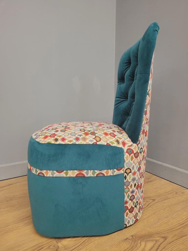 Upholstered Tub Chair Teal Velvet Button Back Accent Seat