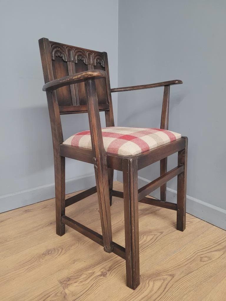 Ercol Colonial Armchair Carved Back New Wool Seat