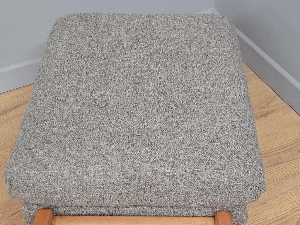 Mid Century Footstool Light Wood Upholstered Cushion Seat
