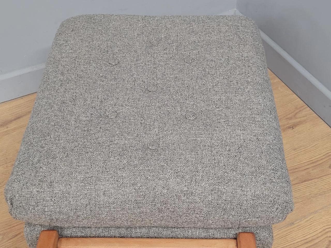 Mid Century Footstool Light Wood Upholstered Cushion Seat