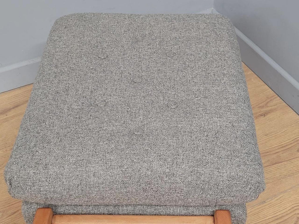 Mid Century Footstool Light Wood Upholstered Cushion Seat