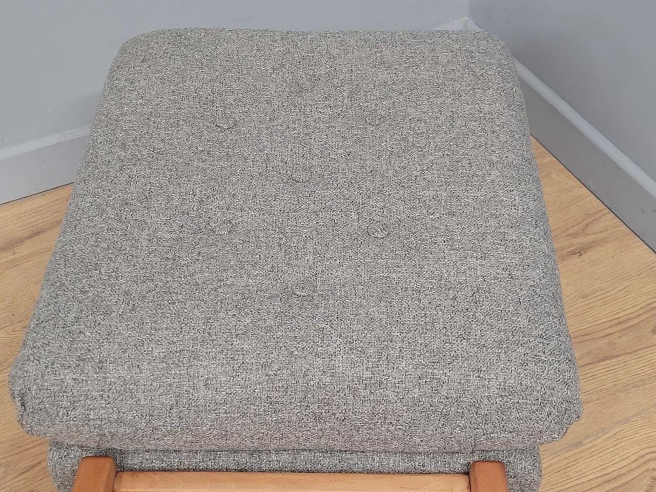 Mid Century Footstool Light Wood Upholstered Cushion Seat