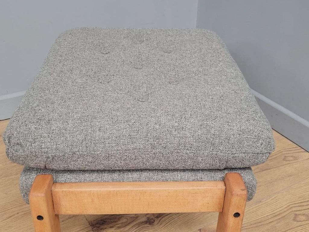 Mid Century Footstool Light Wood Upholstered Cushion Seat