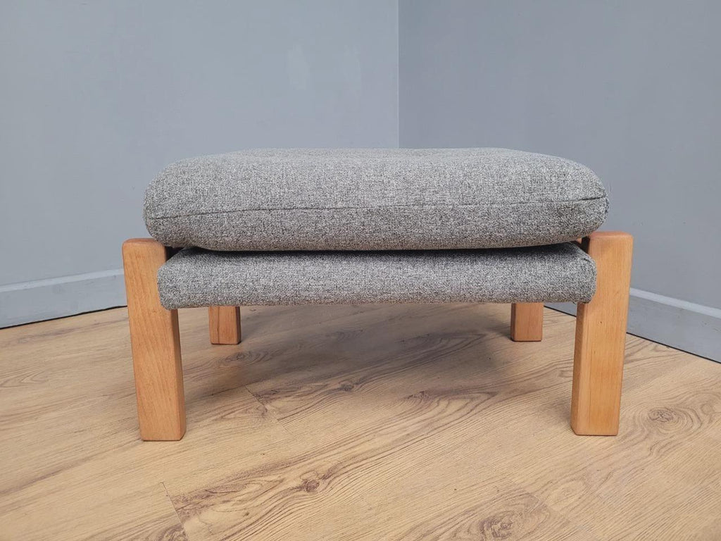 Mid Century Footstool Light Wood Upholstered Cushion Seat