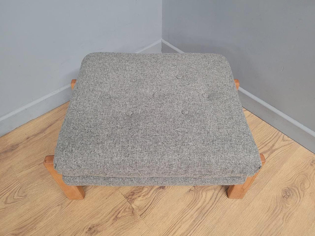Mid Century Footstool Light Wood Upholstered Cushion Seat