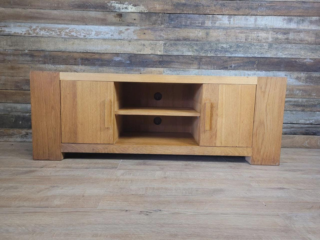 Oak TV Unit Media Cabinet Contemporary Low Sideboard Storage
