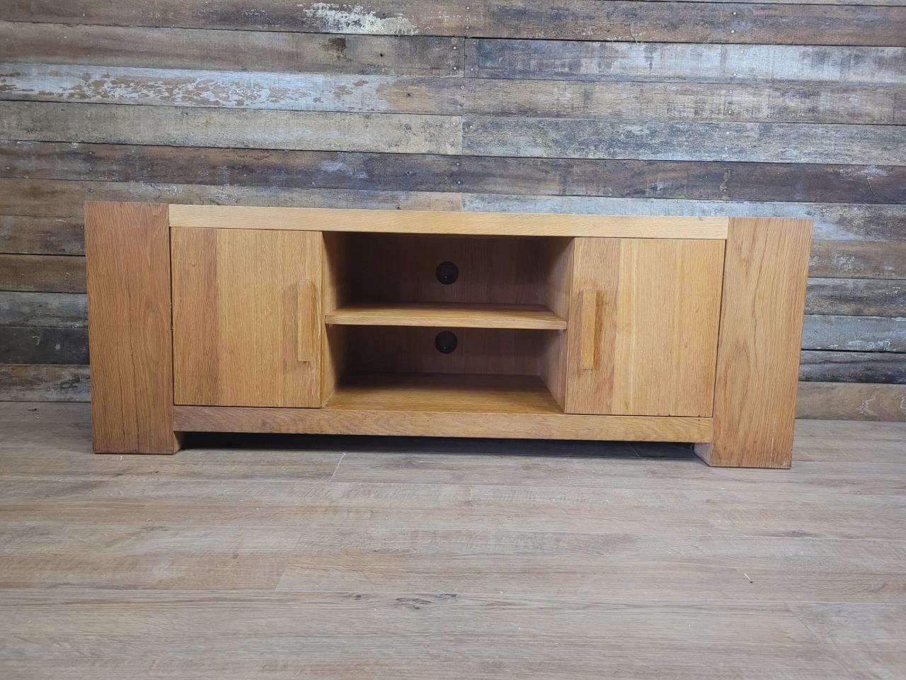 Oak TV Unit Media Cabinet Contemporary Low Sideboard Storage
