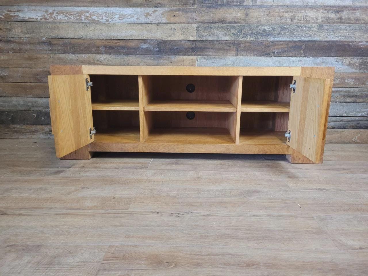Oak TV Unit Media Cabinet Contemporary Low Sideboard Storage
