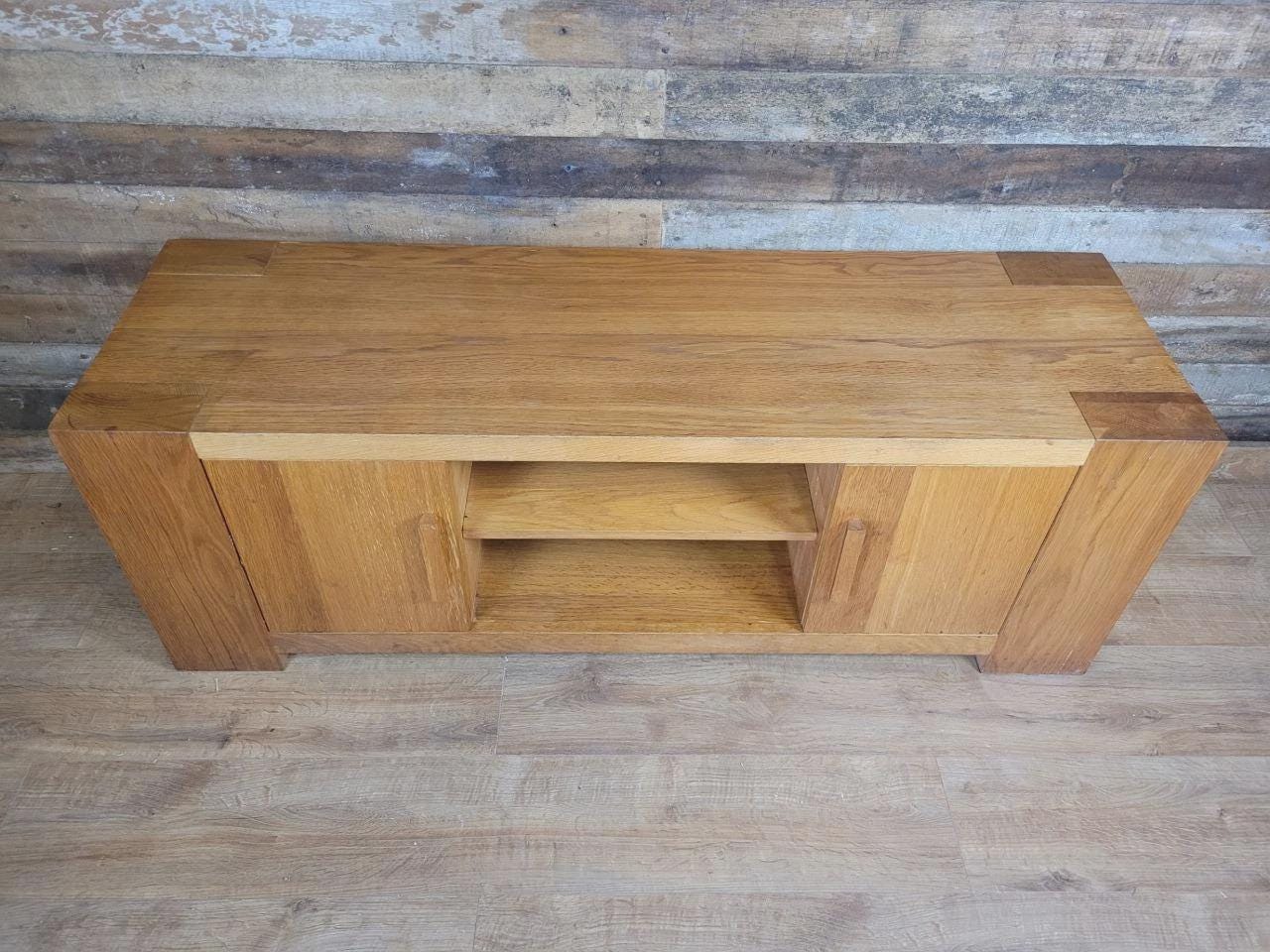 Oak TV Unit Media Cabinet Contemporary Low Sideboard Storage