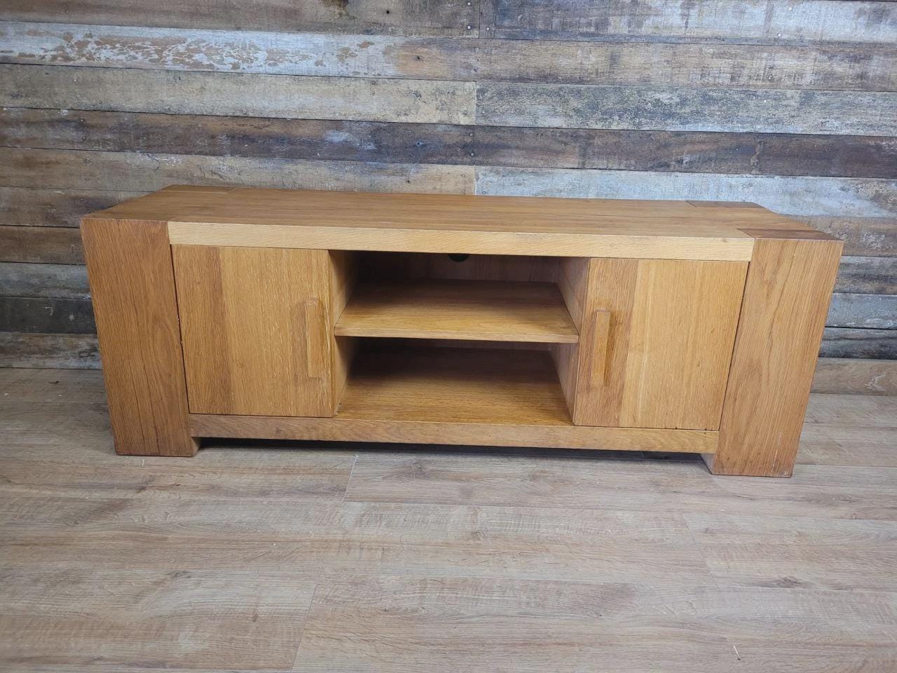 Oak TV Unit Media Cabinet Contemporary Low Sideboard Storage