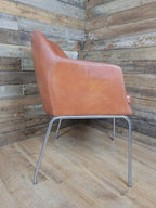 Mid Century Style Faux Leather Tub Chair Chrome Legs Lounge Armchair