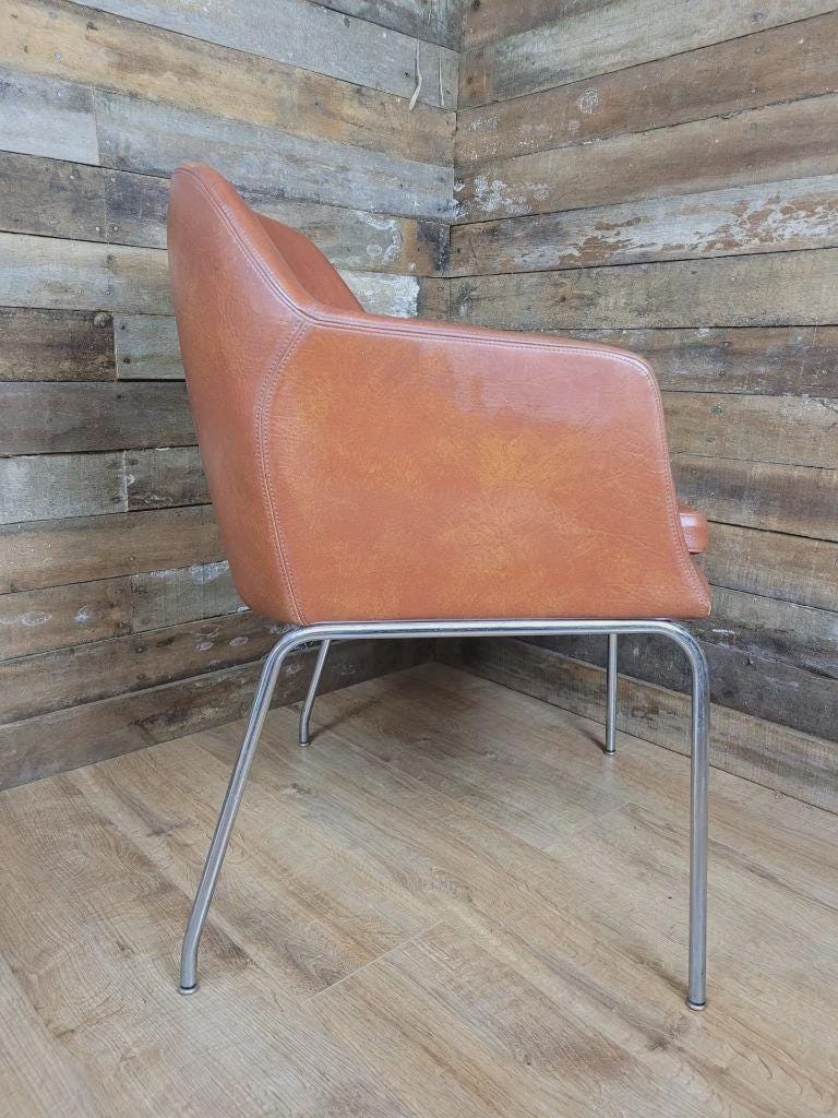 Mid Century Style Faux Leather Tub Chair Chrome Legs Lounge Armchair