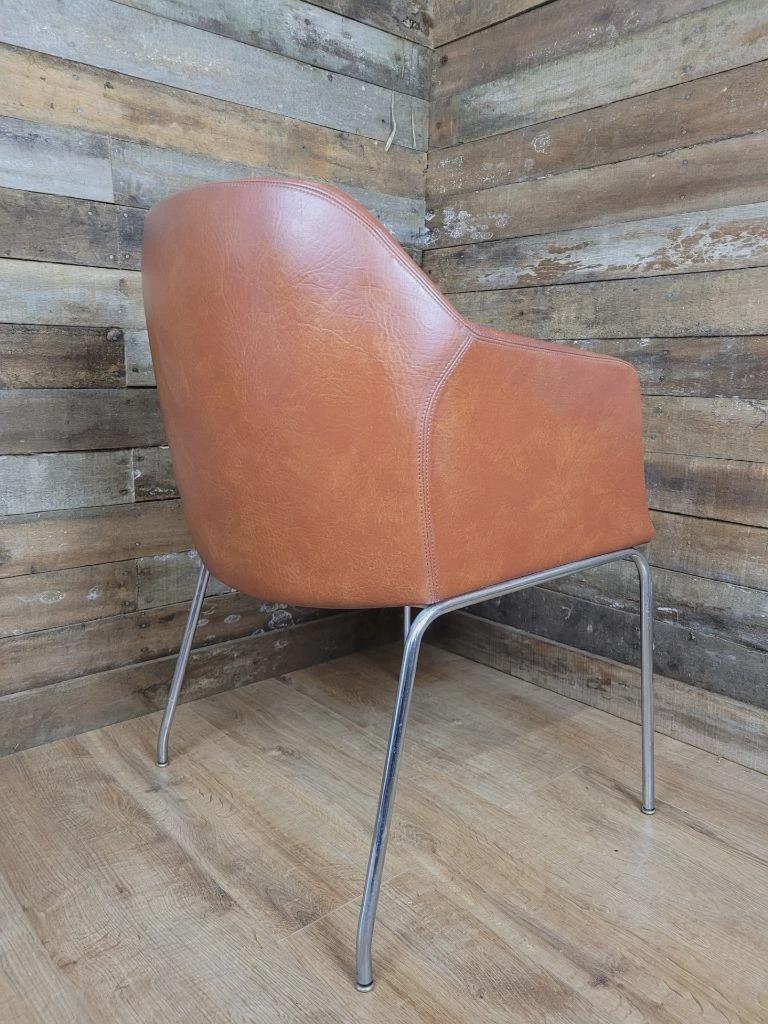 Mid Century Style Faux Leather Tub Chair Chrome Legs Lounge Armchair