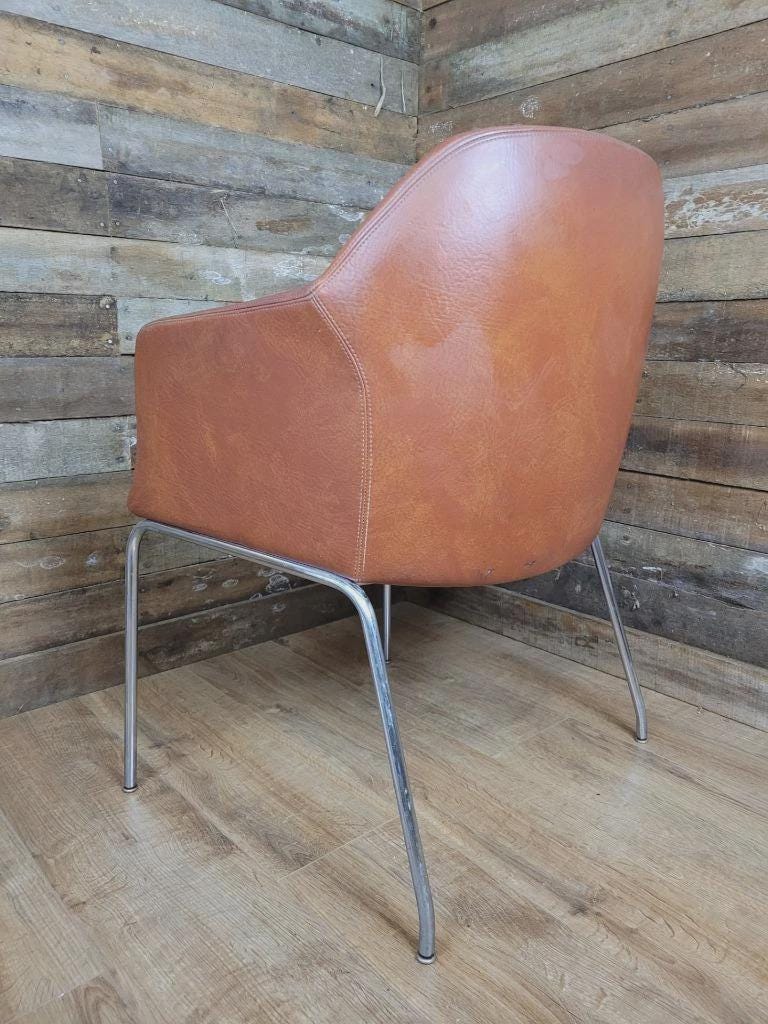 Mid Century Style Faux Leather Tub Chair Chrome Legs Lounge Armchair