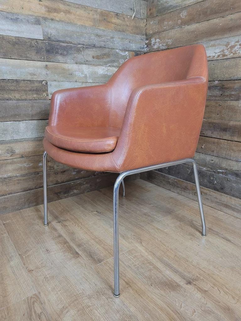 Mid Century Style Faux Leather Tub Chair Chrome Legs Lounge Armchair