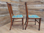 Pair Edwardian Mahogany Inlaid Dining Chairs Slat Back Upholstered Seats