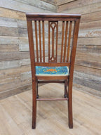 Pair Edwardian Mahogany Inlaid Dining Chairs Slat Back Upholstered Seats
