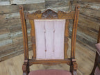 Pair Victorian Walnut Slipper Chairs Carved Frames Turned Legs Castors