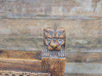 Pair Victorian Oak Dining Chairs Cane Back Leather Seats Carved