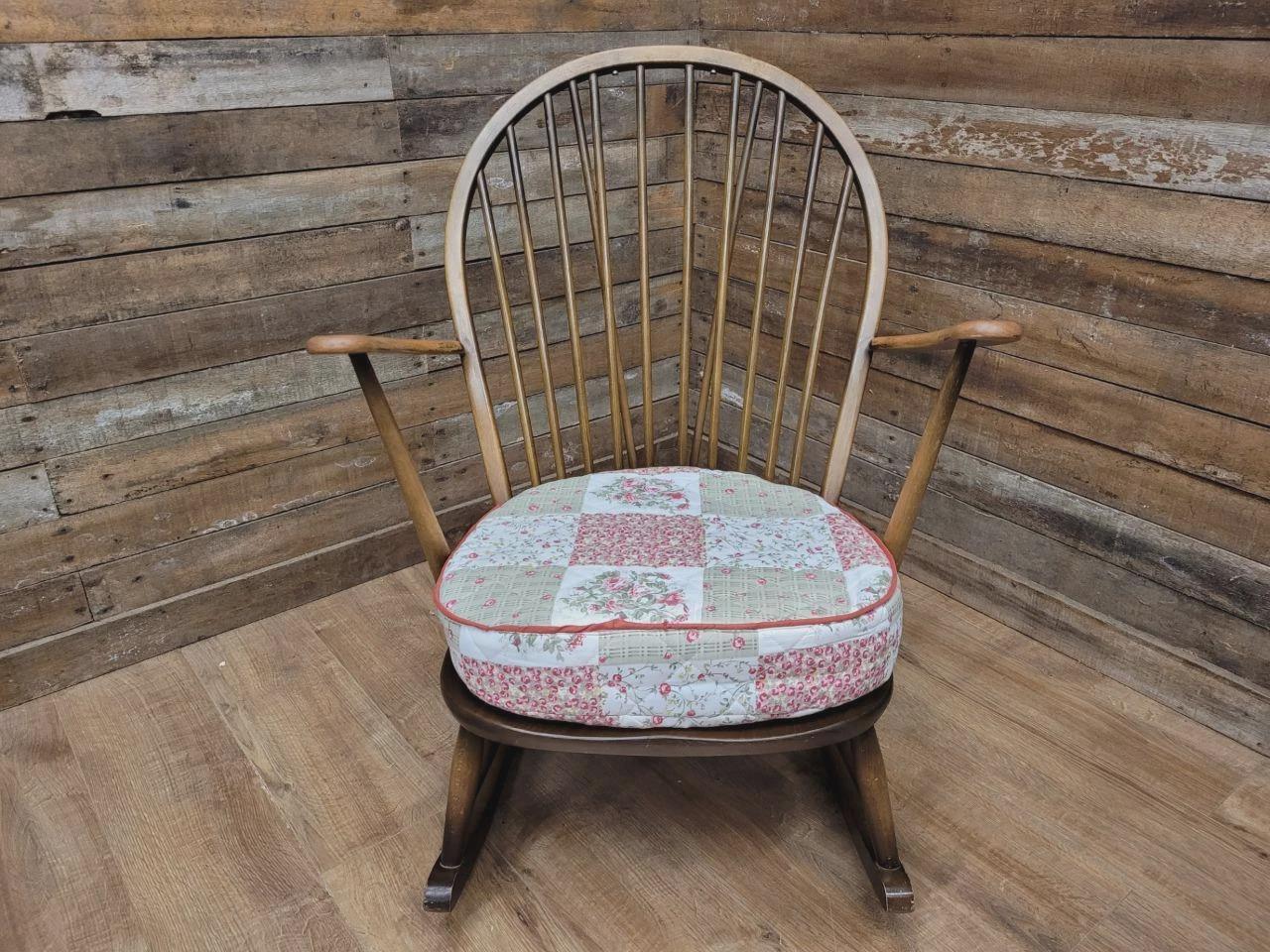 Ercol Windsor Rocking Chair Elm Beech Hoop Back Armchair Blue Label