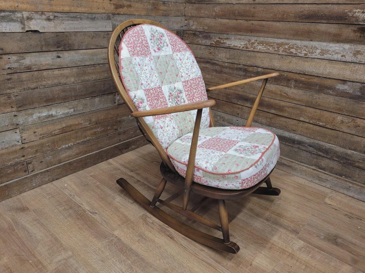 Ercol Windsor Rocking Chair Elm Beech Hoop Back Armchair Blue Label