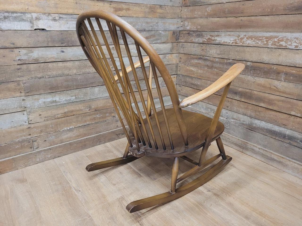 Ercol Windsor Rocking Chair Elm Beech Hoop Back Armchair Blue Label