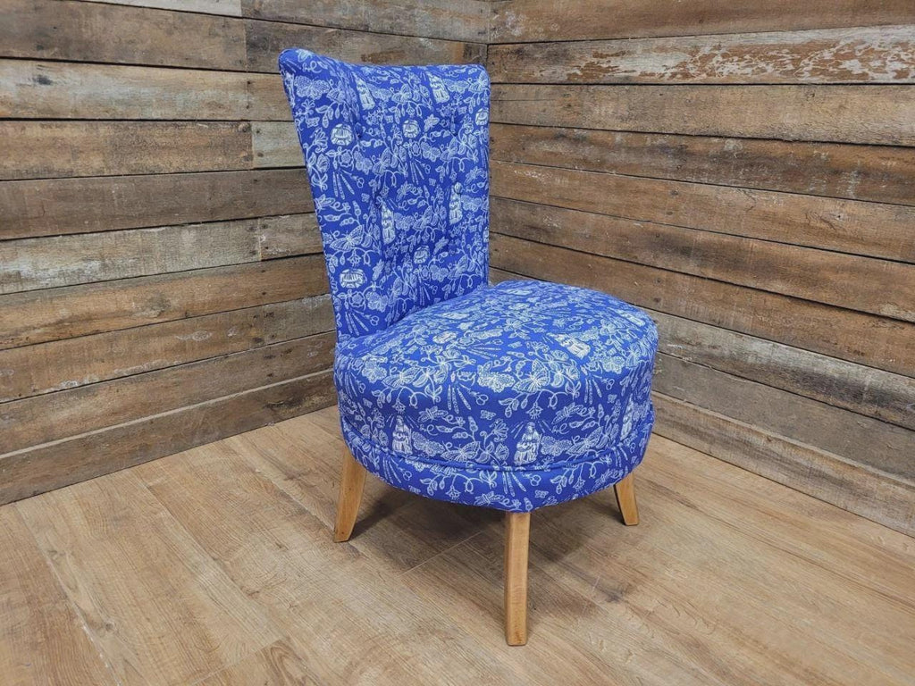 Upholstered Accent Bedroom Chair Blue Designer Fabric Slipper Chair