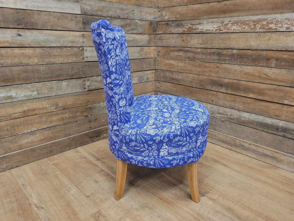Upholstered Accent Bedroom Chair Blue Designer Fabric Slipper Chair