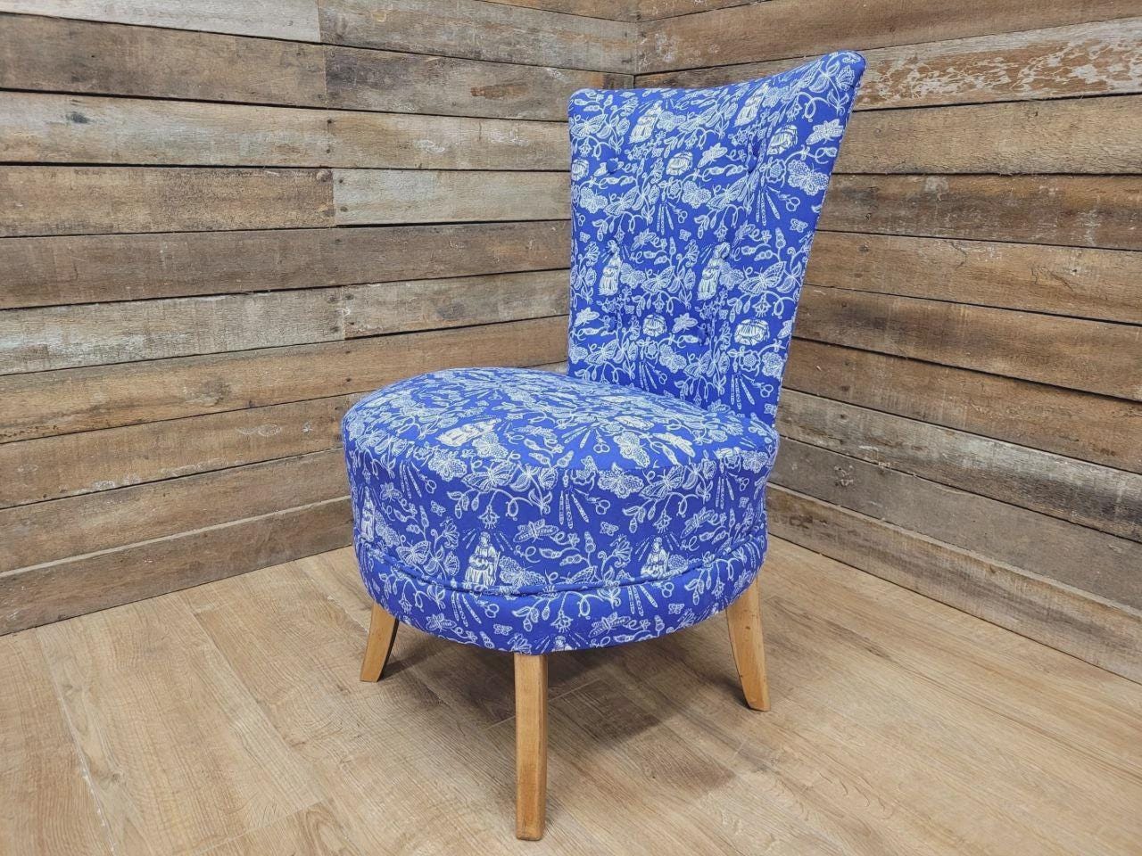 Upholstered Accent Bedroom Chair Blue Designer Fabric Slipper Chair