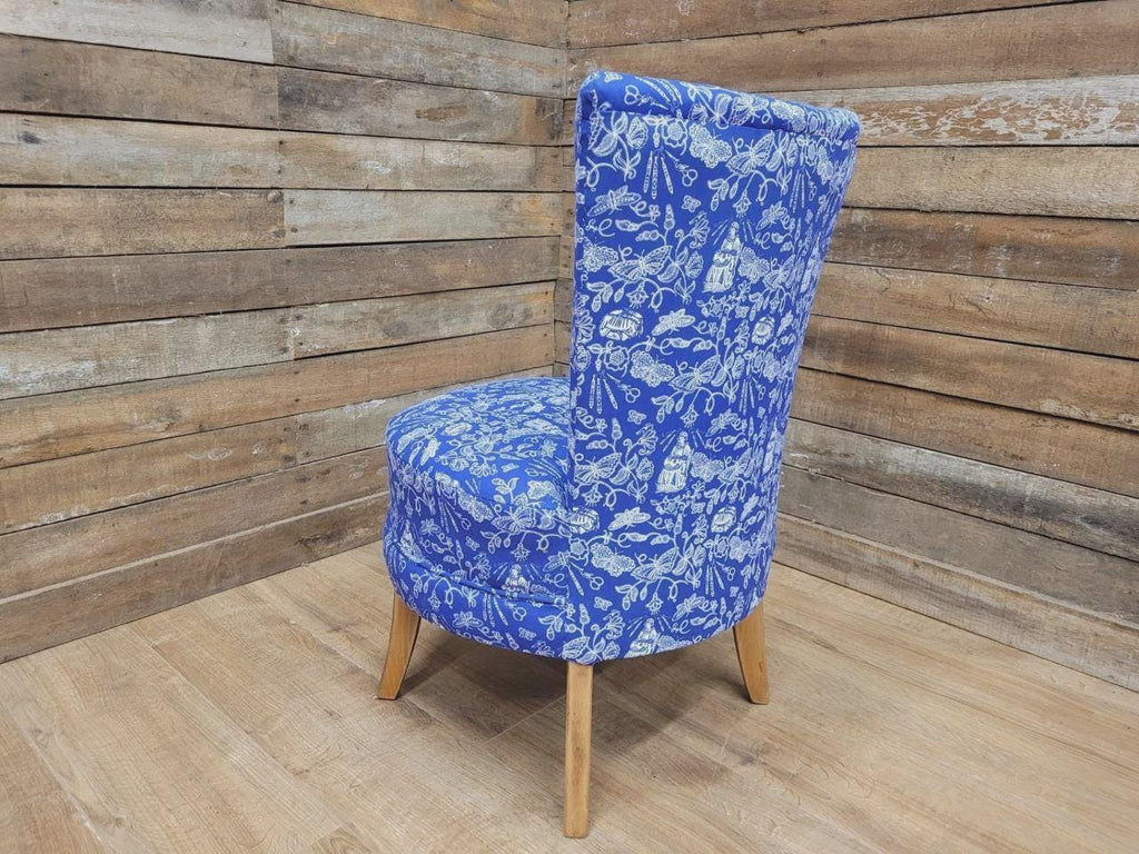 Upholstered Accent Bedroom Chair Blue Designer Fabric Slipper Chair