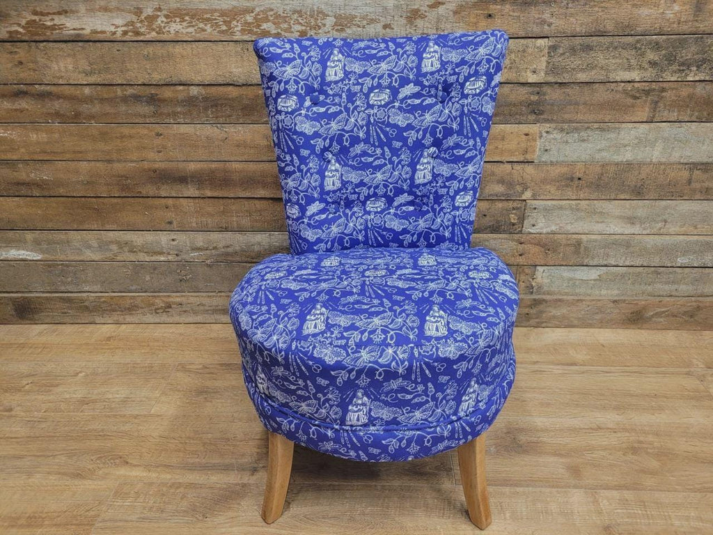 Upholstered Accent Bedroom Chair Blue Designer Fabric Slipper Chair