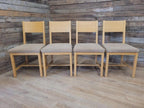 Set Four Blonde Oak Dining Chairs Modern Light Oak Upholstered Seats