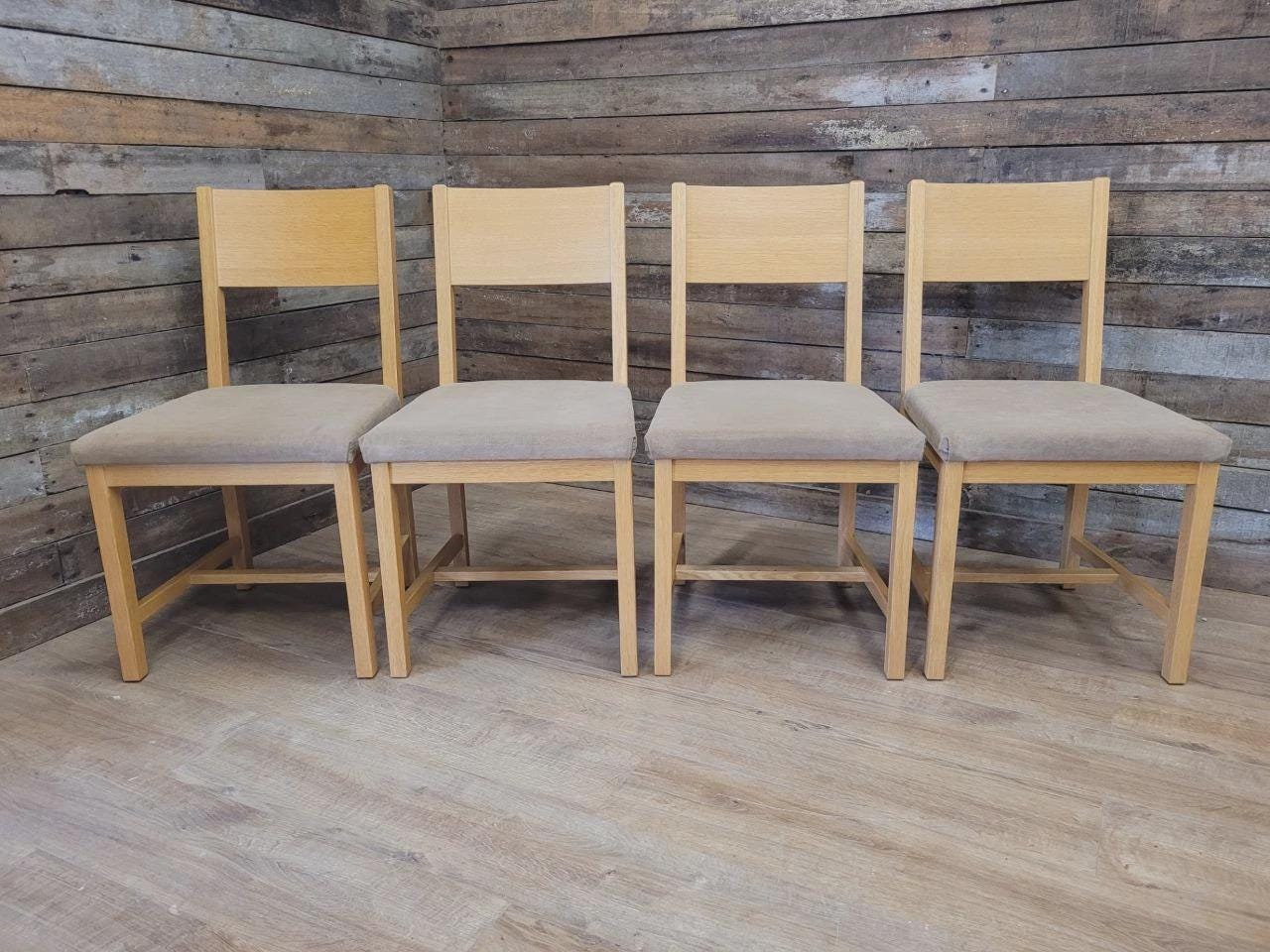 Set Four Blonde Oak Dining Chairs Modern Light Oak Upholstered Seats