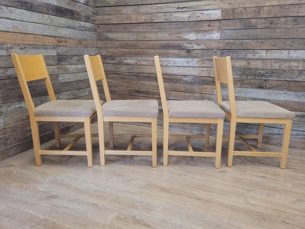 Set Four Blonde Oak Dining Chairs Modern Light Oak Upholstered Seats
