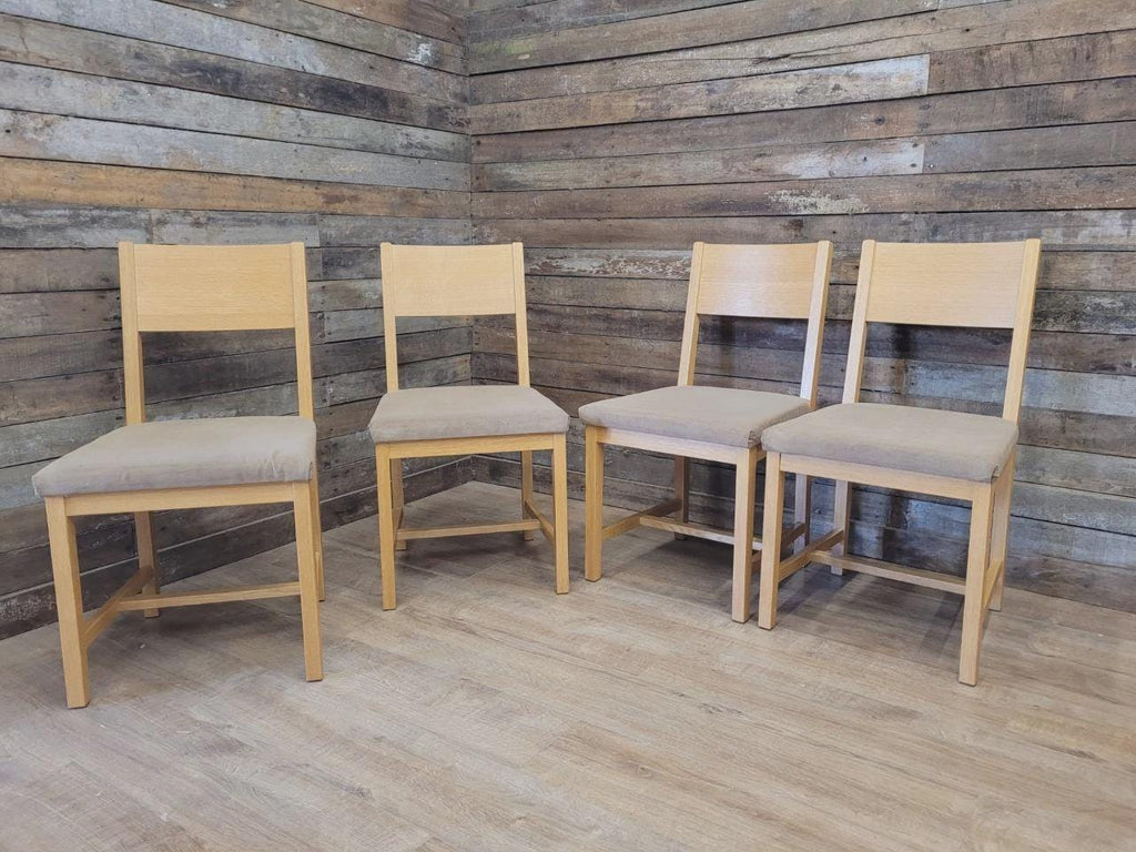 Set Four Blonde Oak Dining Chairs Modern Light Oak Upholstered Seats