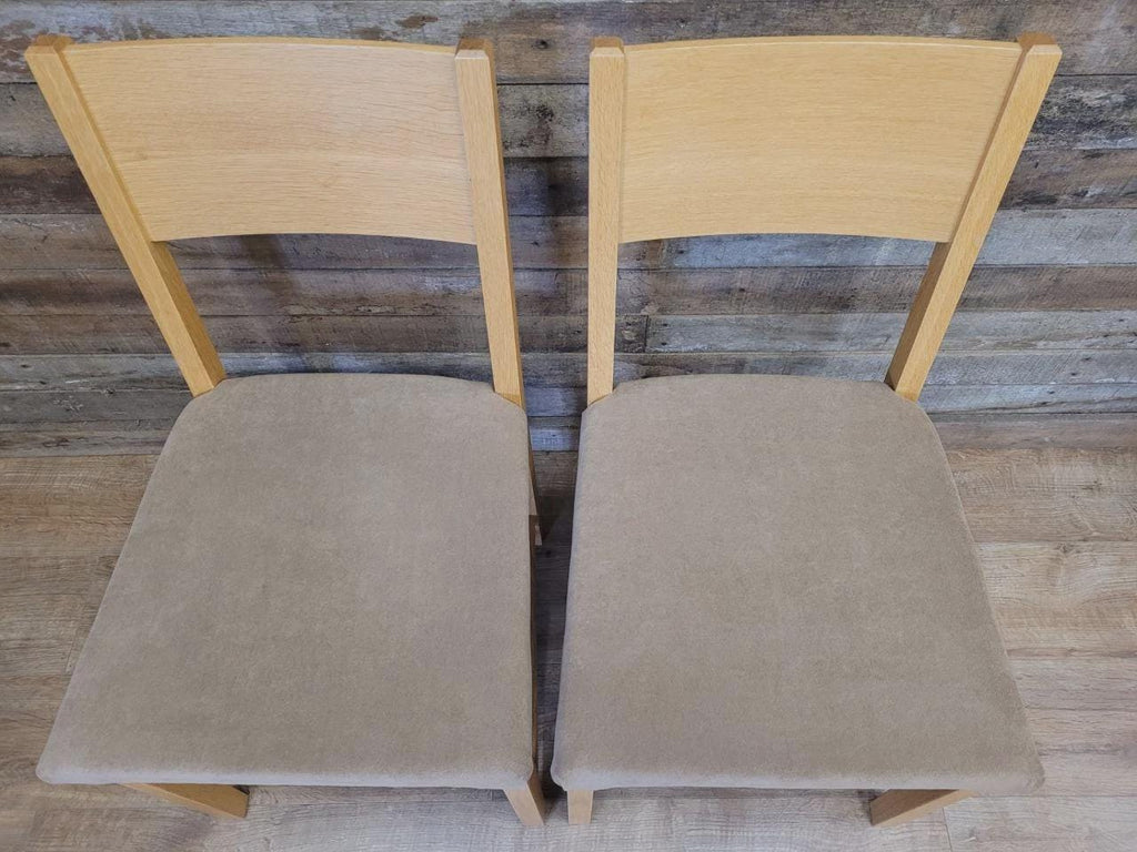 Set Four Blonde Oak Dining Chairs Modern Light Oak Upholstered Seats