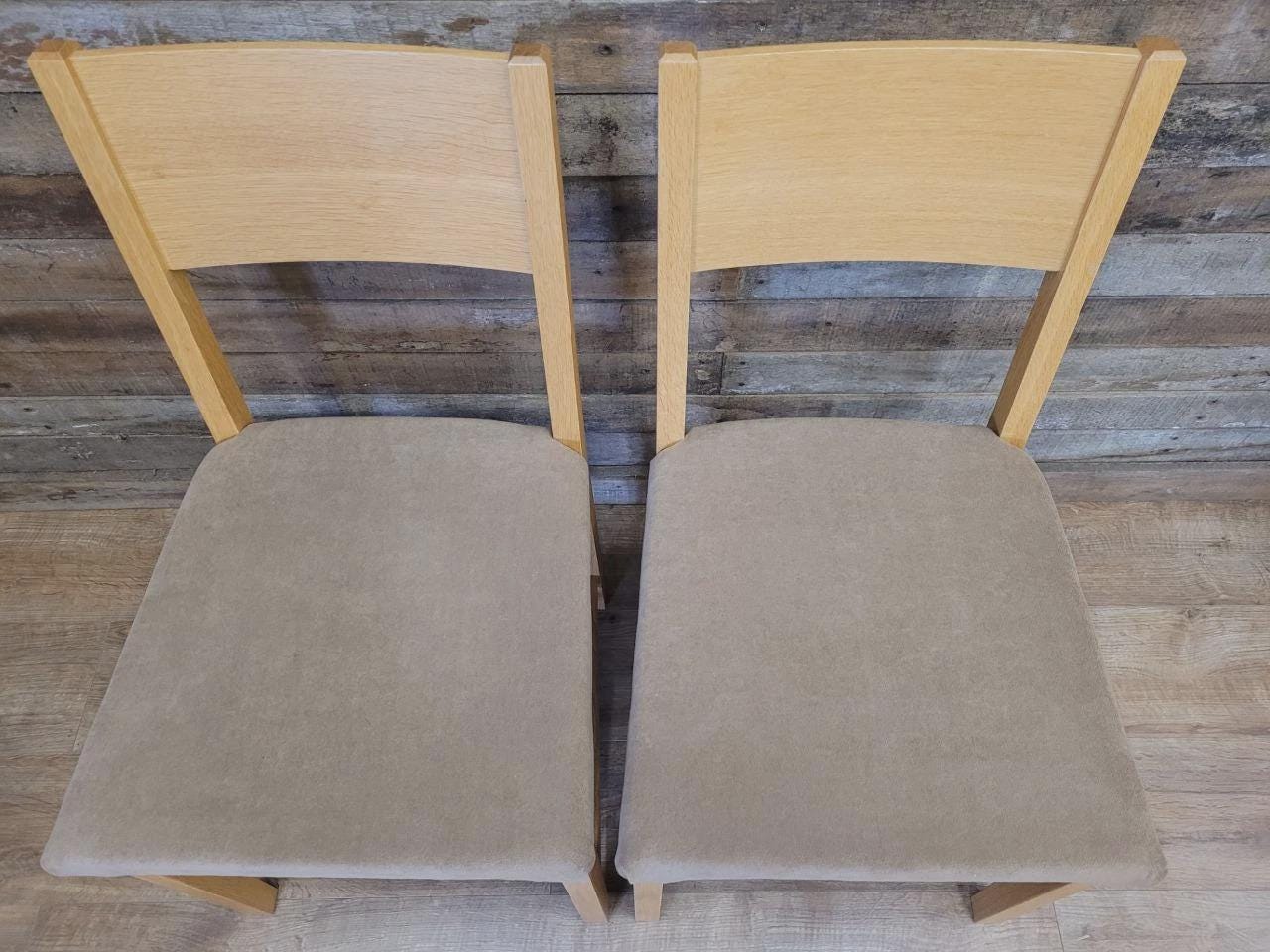 Set Four Blonde Oak Dining Chairs Modern Light Oak Upholstered Seats