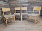 Set Four Blonde Oak Dining Chairs Modern Light Oak Upholstered Seats