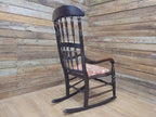 Victorian Oak Spindle Back Rocking Armchair William Morris Upholstered Seat