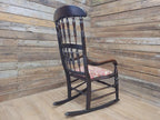 Victorian Oak Spindle Back Rocking Armchair William Morris Upholstered Seat