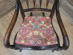 Victorian Oak Spindle Back Rocking Armchair William Morris Upholstered Seat