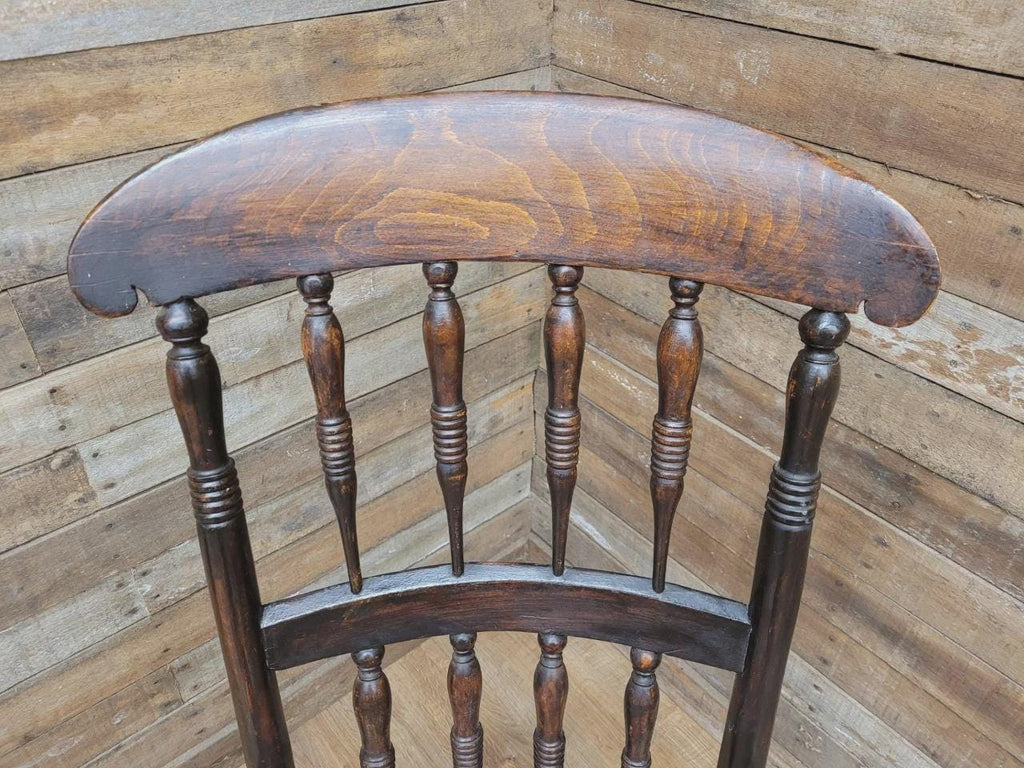 Victorian Oak Spindle Back Rocking Armchair William Morris Upholstered Seat