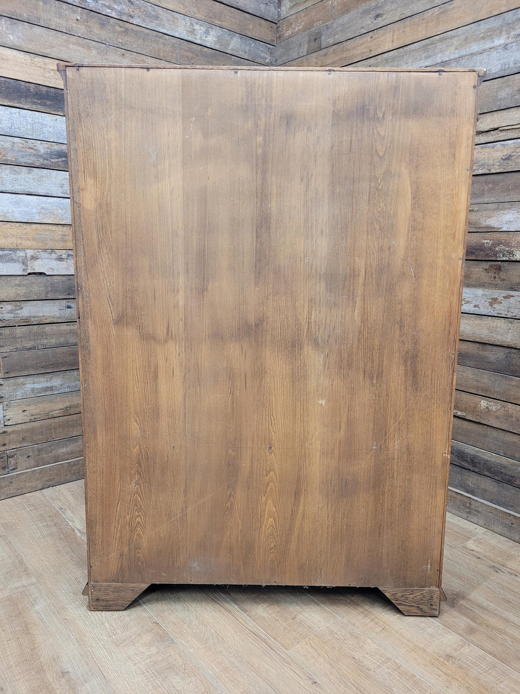 Jacobean Style Oak Bookcase Cabinet Glazed Doors Carved Panels Full Of Old Charm