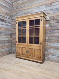 Jacobean Style Oak Bookcase Cabinet Glazed Doors Carved Panels Full Of Old Charm