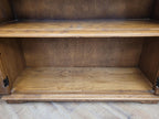 Jacobean Style Oak Bookcase Cabinet Glazed Doors Carved Panels Full Of Old Charm
