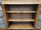 Jacobean Style Oak Bookcase Cabinet Glazed Doors Carved Panels Full Of Old Charm