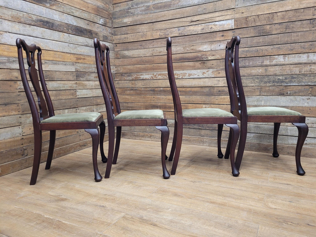 Set Four Mahogany Queen Anne Style Dining Chairs Cabriole Legs